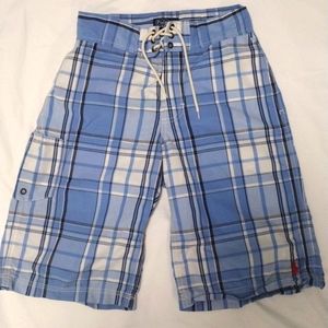 Ralph Lauren Polo Plaid Swim Trunks Small 8/10 with 2 Pockets
